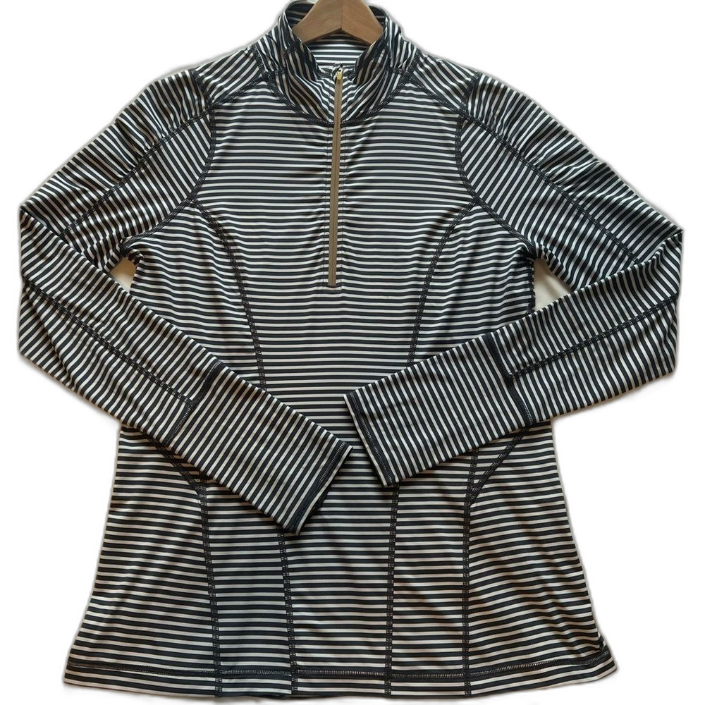 Zella Blue and White Women's L Large Striped Long Sleeve Athletic Top